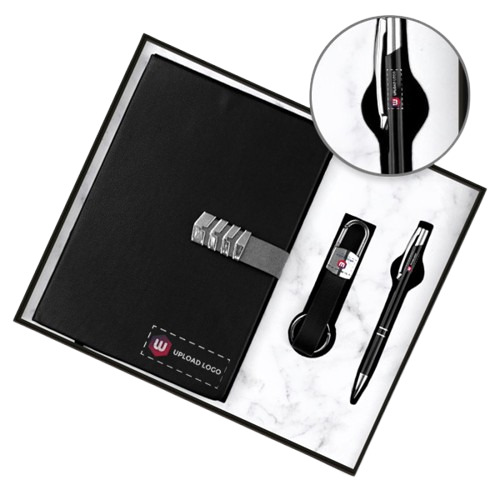 3-In-1 Combo Diary, Pen & Keychain Gift For Employees (Black) - Binding: Perfect Binding
