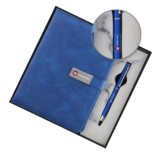 Personalized Employee Welcome Kit 2-In-1 Diary & Pen (Blue) - Binding: Perfect Binding