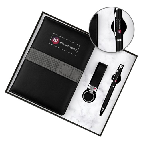 3-In-1 Combo Diary, Pen & Keychain Gift Set For Employees - Dimension (L*W*H): 25*30*2.5 Centimeter (Cm)