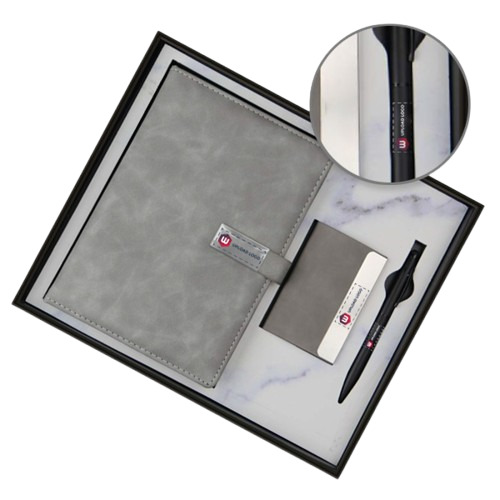 Combo Diary, Pen & Card Holder Set For Employees (Grey) - Binding: Perfect Binding