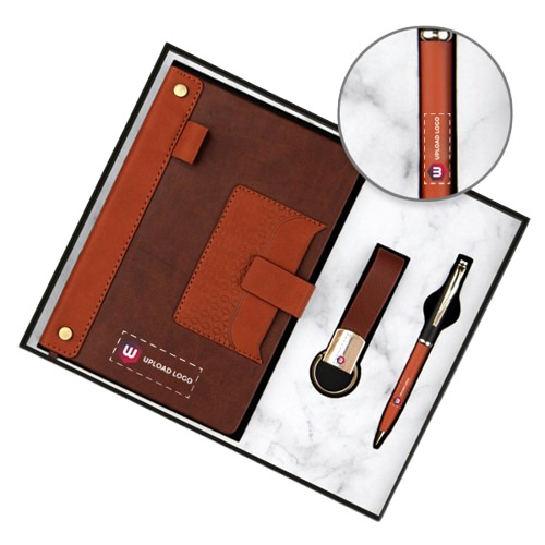 Customized 3-In-1 Combo Diary, Pen & Keychain Gift For Employees - Binding: Perfect Binding