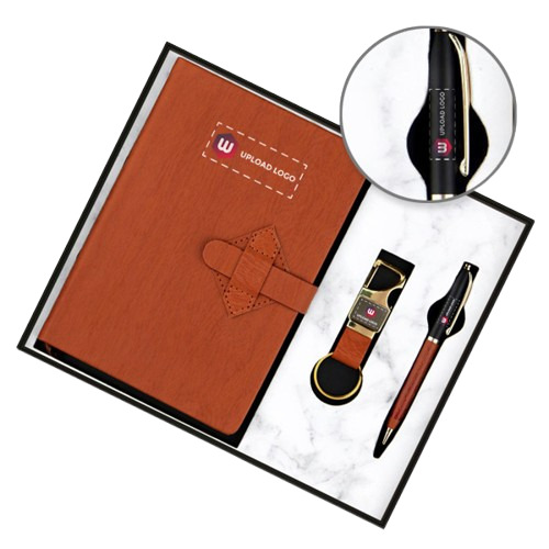 Diary, Pen & Keychain Gift Set For Employees - Binding: Perfect Binding