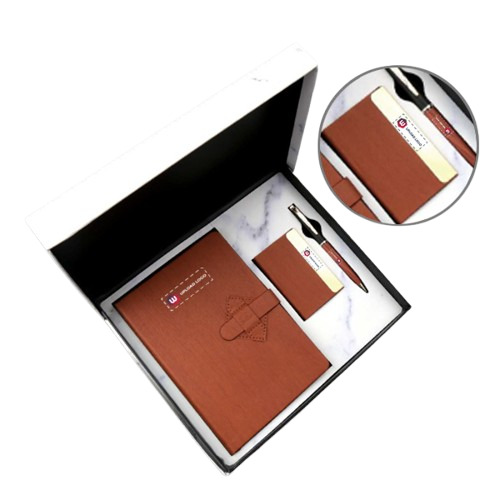 Combo Diary, Pen & Card Holder Set (Mid Night Tan) - Binding: Perfect Binding