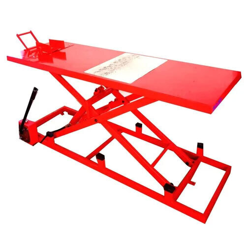 Two Wheeler Hydraulic Bike Service Ramp - Steel Standard Size Red | Scissor Lift Industrial Use 1 Year Warranty