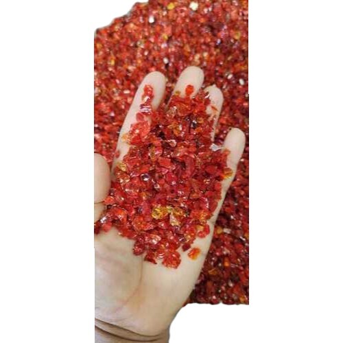 Premium Red Color Crushed Glass Chips With 3-6 Mm Size For Flooring Used - Surface Finish: Polished