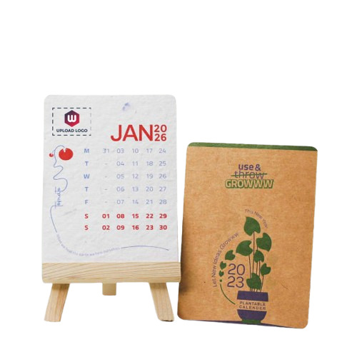 Bioq Sustainable Desk Calendar With Wooden Stand - Design Type: Table Organizer