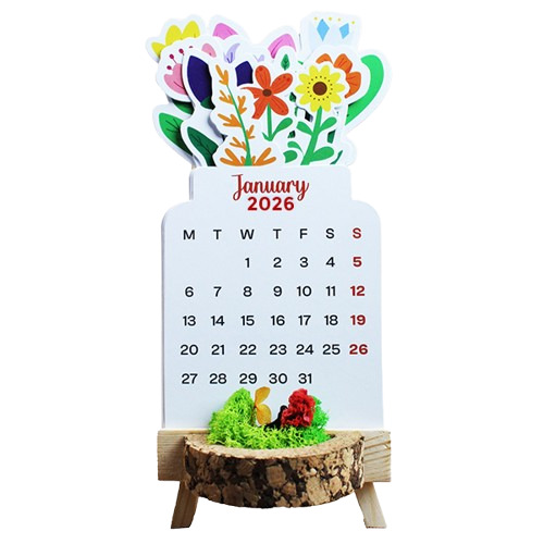 Calendar With Wooden Stand - Color: Multicolor