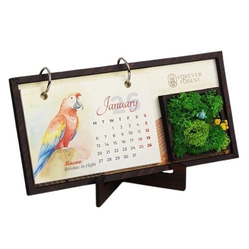Corporate Gifting Table Calendar With Wooden Stand (Forest Edge) - Binding: Perfect Binding
