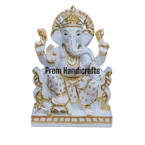 Ganesh Statue In White Marble 18 Inch 