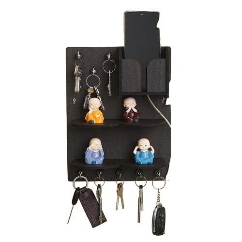 Key Chain Wall Hanging Key Holder with Mobile Charging Stand (11.5 Inches 10 Hooks)