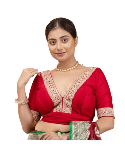 Red Silk V Neck Blouse