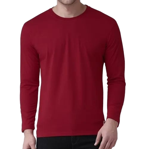 Full Sleeve T Shirt - Cotton, Maroon, O-Neck | Breathable, Lightweight, Stretchable Fabric, Durable Stitching