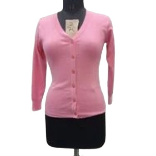 Ladies V Neck Cardigan - Standard Size, Pink, Long Sleeves | Anti Wrinkle, Color Fastness, Shrink Resistance, Soft Touch Fabric