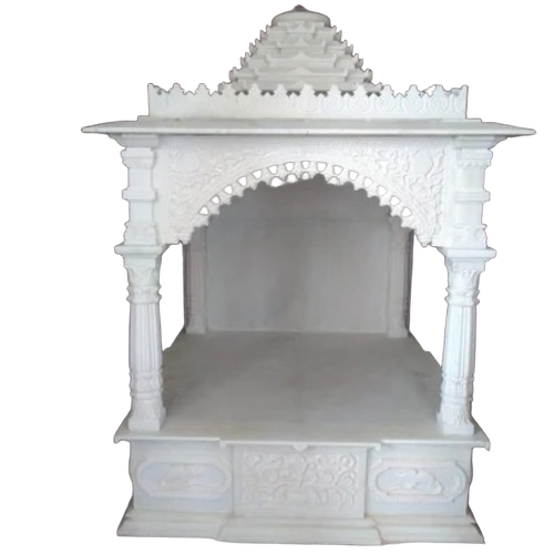 3 Feet White Marble Home Temple - Pure White Marble, Compact Size, Steel Base | Corrosion Resistant, Easy To Install, Carved Surface, Coated Finish