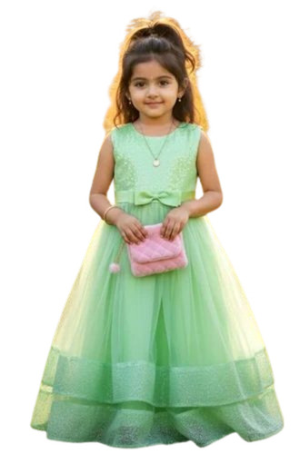 Girls Kids Sleeveless Party Wear Dress - Net, Size S/M, Round Neck, Sequin Work, Breathable, Quick Dry, Comfortable Fit