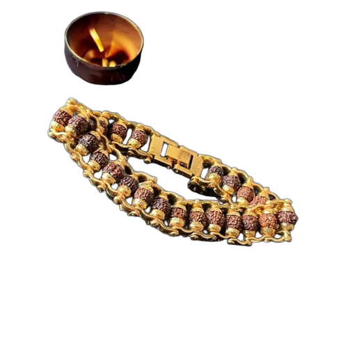 Gold Brass Rudraksha Bracelet - Design Type: 1