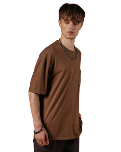 Men Plain T Shirt - Cotton, Regular Fit, Brown, Half Sleeves | Soft, Breathable, Quick Dry