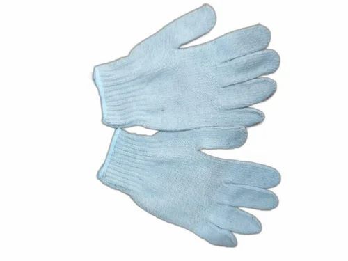Plain Cotton Knitted Safety Gloves - Color: White