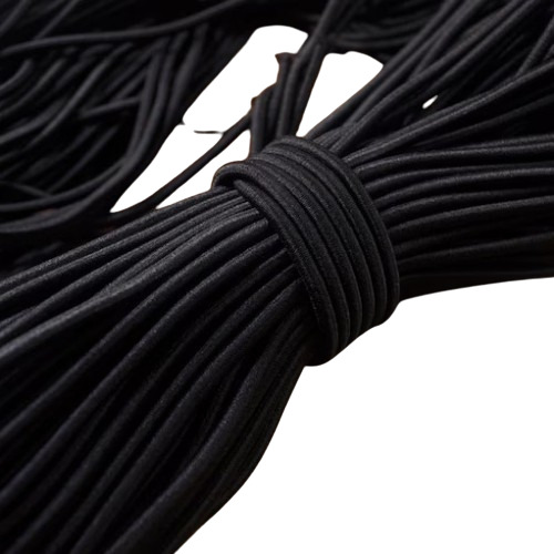Black Round Elastic Cords - Polyester, 1mm To 3mm, Black | Fine Finish, Plain Texture, Hand Wash