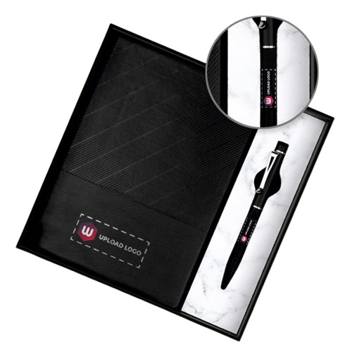 Personalized Employee Welcome Kit 2-In-1 Diary & Pen (Classic Black) - Binding: Perfect Binding