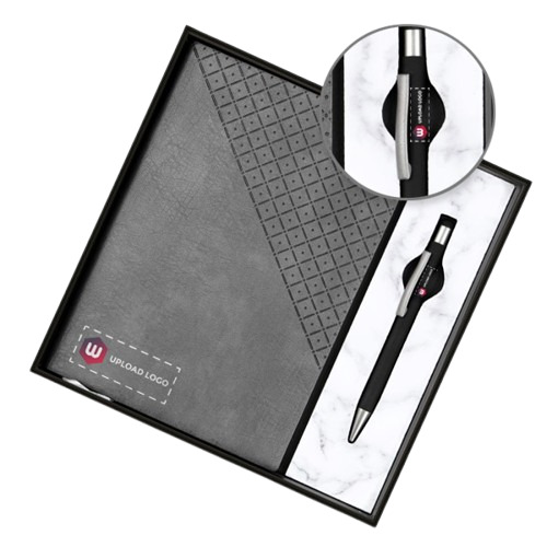 Personalized Employee Welcome Kit 2-In-1 Diary & Pen (Dark Gray) - Binding: Perfect Binding