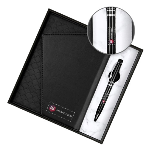 Personalized Employee Welcome Kit 2-In-1 Diary & Pen (Jet Black) - Binding: Perfect Binding