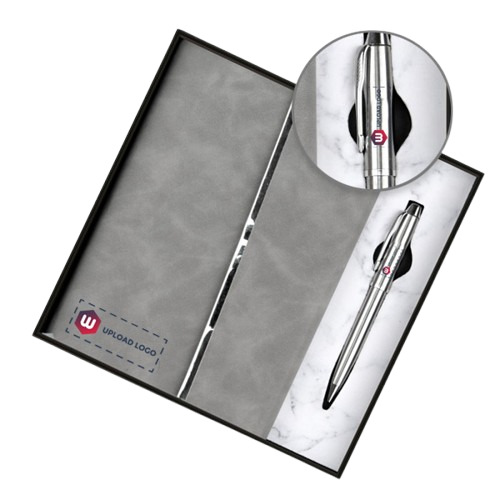 Personalized Employee Welcome Kit 2-In-1 Office Diary & Pen (Satin Nickel) - Binding: Perfect Binding