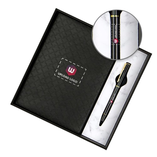Personalized Employee Welcome Kit 2-In-1 Diary & Pen (Black Texture)