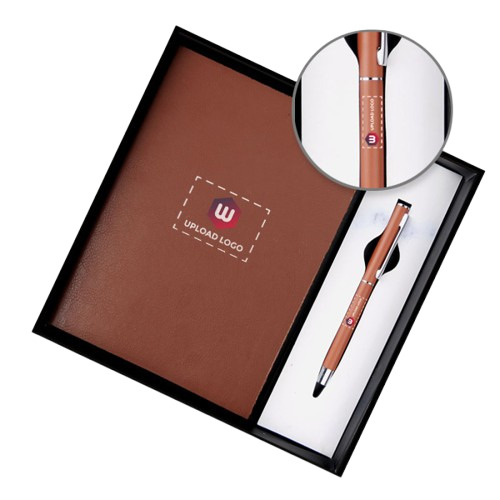 Personalized Employee Welcome Kit 2-In-1 Diary & Pen (Brown) - Binding: Perfect Binding