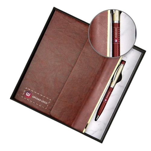 Personalized Employee Welcome Kit 2-In-1 Diary & Pen (Burnt Umber) - Binding: Perfect Binding
