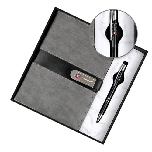 Personalized Employee Welcome Kit 2-In-1 Diary & Pen (Gentel Gray) - Binding: Perfect Binding