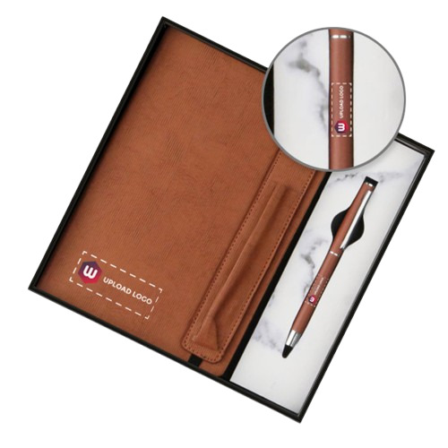 Personalized Employee Welcome Kit 2-In-1 Diary & Pen (Bronze) - Binding: Perfect Binding