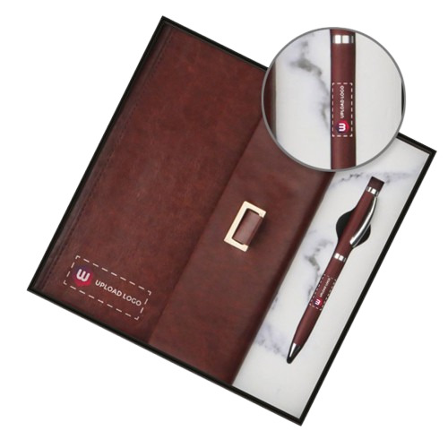 Personalized Employee Welcome Kit 2-In-1 Diary & Pen (Red Brown) - Color: Red Brown