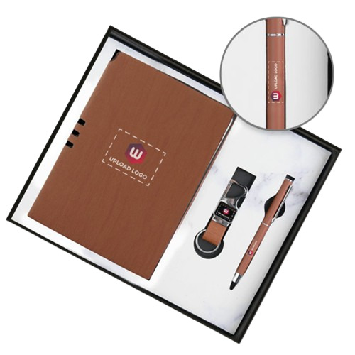 Customized Employees 3-In-1 Business Combo Diary, Pen & Keychain Gift (Brown) - Binding: Perfect Binding