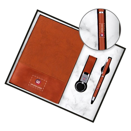 Customized Employees 3-In-1 Combo Diary, Pen & Keychain Gift (Brown) - Binding: Perfect Binding