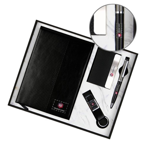 Personalized Clients & Employees 4-In-1 Diary Executive Gift Set (Black) - Color: Black