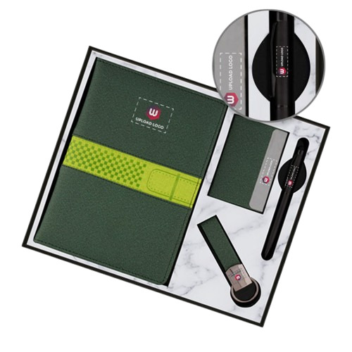 Personalized Clients & Employees 4-in-1 Diary Executive Gift Set (Green) - Color: Green