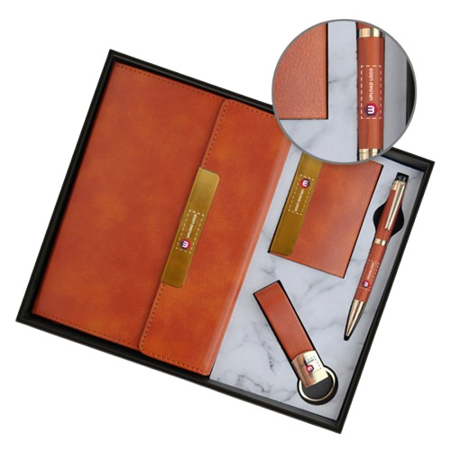 Personalized Employees & Clients 4-In-1 Diary Set (Tan) - Binding: Perfect Binding