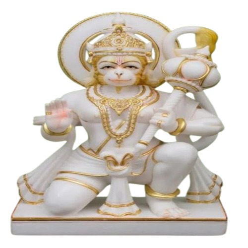 White Marble Hanuman Ji Idol - Makrana Marble, Sitting Posture, White | Eco-Friendly, Good Quality, Custom Size