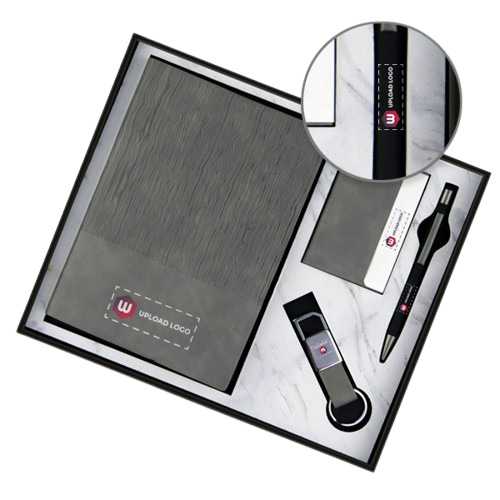 Personalized 4 In 1 Diary Employee Gift Set (Black Grey) - Application: Office Use