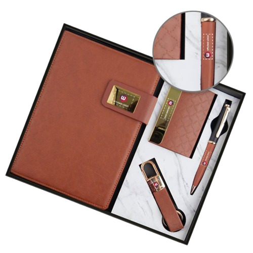 Personalized 4 In 1 Diary Employee Gift Set (Brown) - Color: Brown