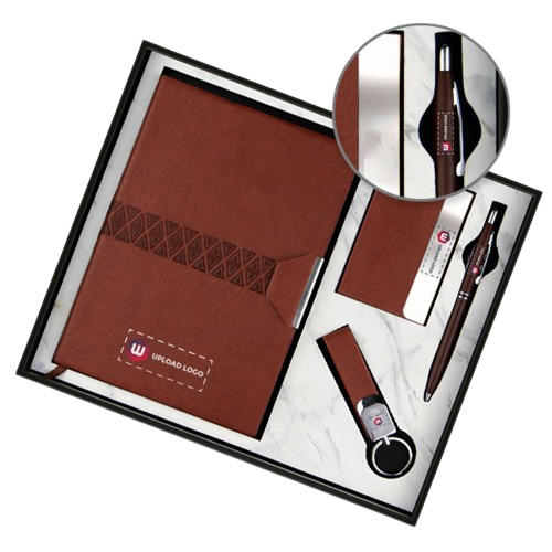 Personalized 4 In 1 Diary Employee Gift Set (Dark Brown)