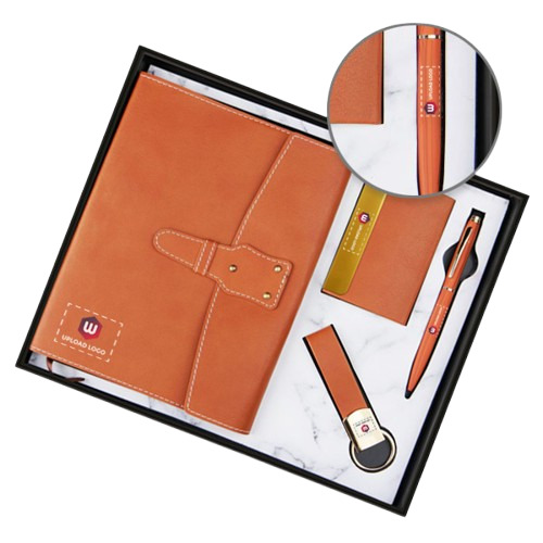 Personalized 4 In 1 Diary Employee Gift Set (Tan Brown) - Color: Tan Brown