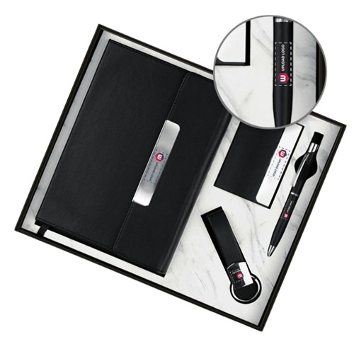 Personalized 4-In-1 Diary Set For Employees & Client (Black) - Binding: Perfect Binding