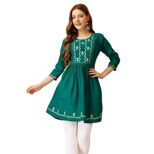 Western Top - Cotton, Various Sizes, Green | Embroidered Pattern, Elegant Design, Quick Dry, Comfortable Fit