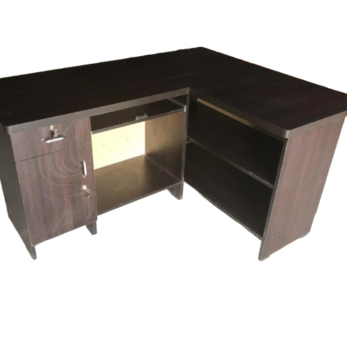 Premium L Shape Wooden Office Table - Color: Brown
