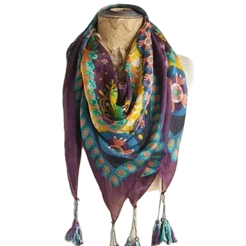Silk Scarves - Silk, Standard Size, Multicolor | Lightweight, Breathable, Printed Pattern, For Women, Summer