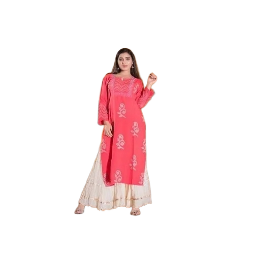 Long Cotton Kurti - Printed Multicolor, Long Sleeve, Trendy Style | Anti Wrinkle, Quick Dry, No Color Fade