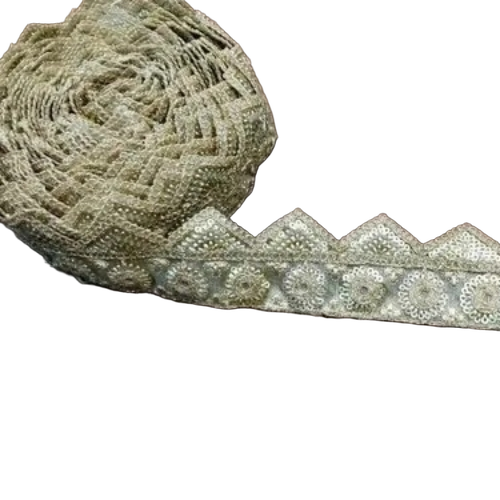 White Chord Sequins And Zari Works Border