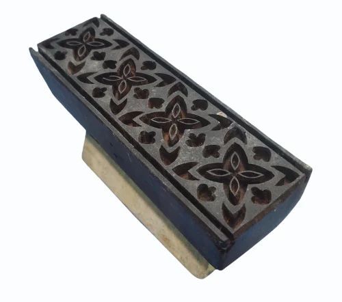 Motif Print Wooden Saree Border Printing Block - Color: Brown